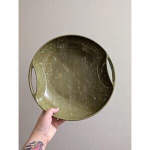 Vintage Green Speckled Melamine Bowl with Handles Mid Century Serving Bowl